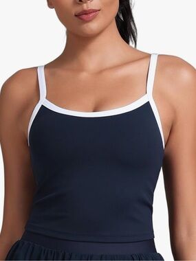 Navy Scoop Neck Workout Tank with Contrast Straps